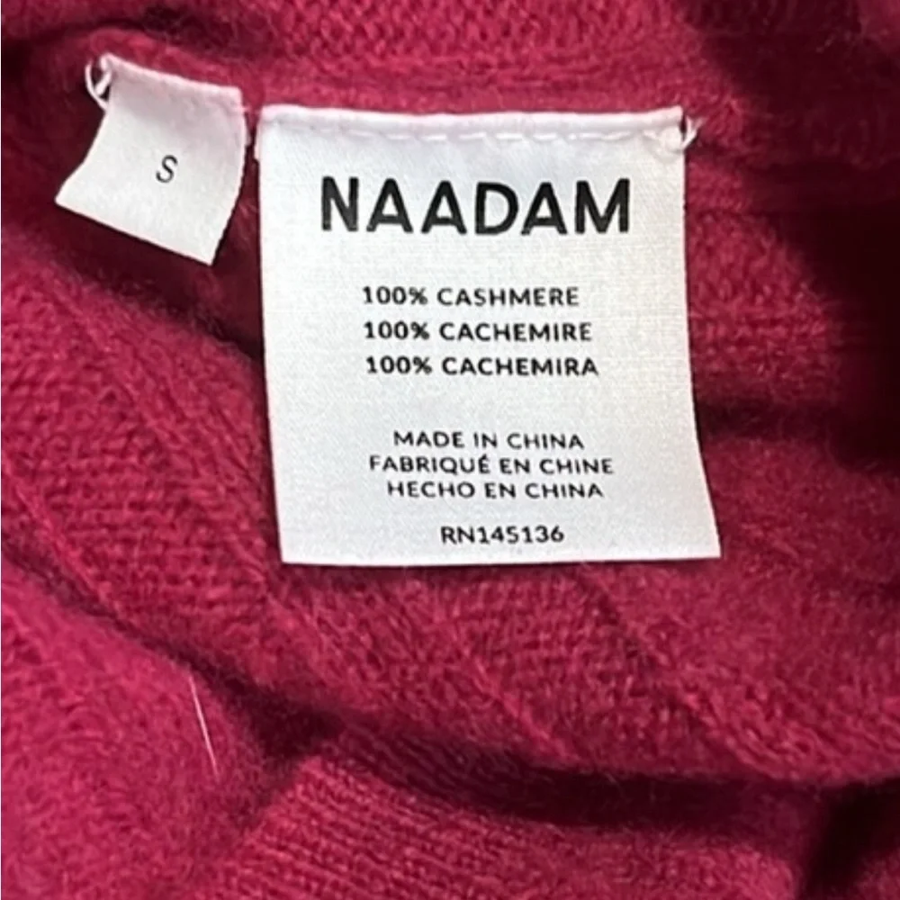 Naadam 100% Cashmere Wide Ribbed Sweater Size Small Raspberry Rolled Crewneck